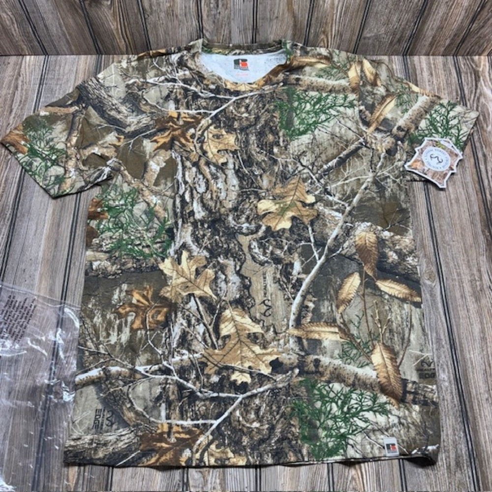 Russell Outdoors Mens Realtree Edge Camo T-Shirt Short Sleeve Cotton Tee Large